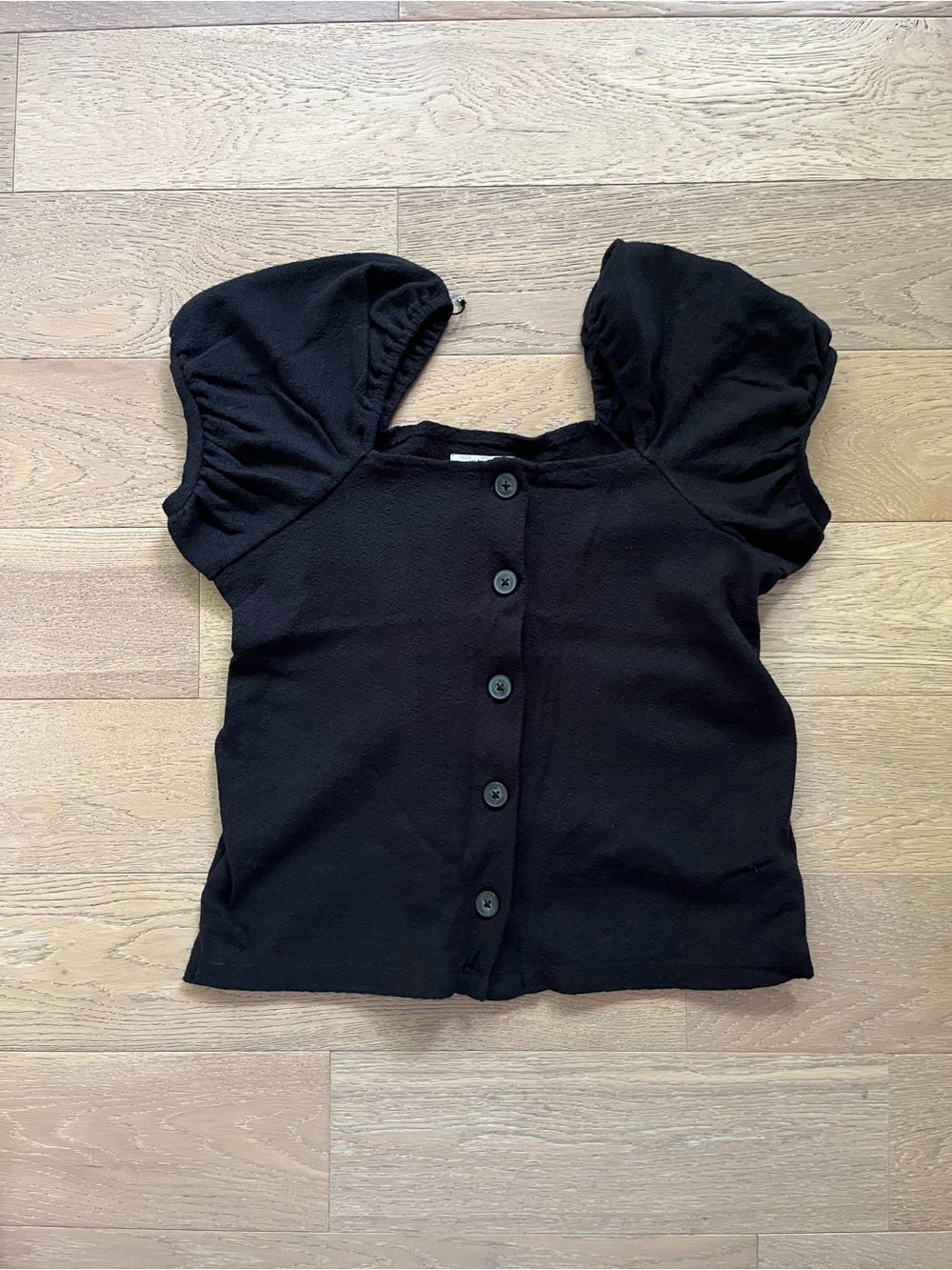 Madewell Cotton Black Puff Sleeve Button-Front Women's Top